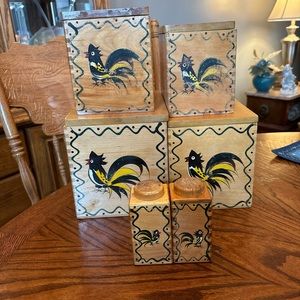 Wooden Rooster Canisters & Salt & Pepper Shakers